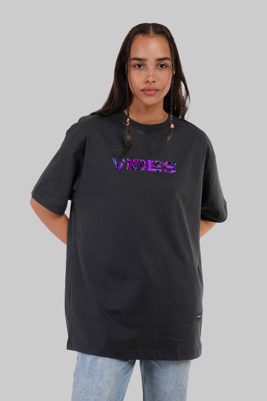 Vibes Black Oversized Fit T-Shirt Women