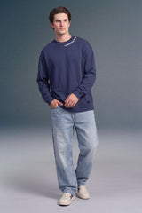 Underrated Curve Navy Blue Full Sleeves Oversized T-shirt
