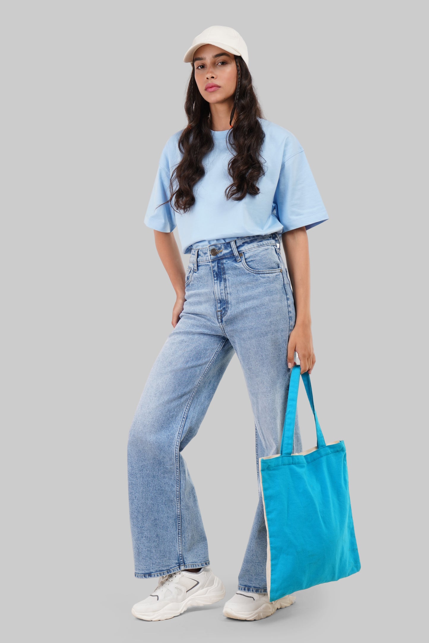 Light Blue High Rise Wide Leg Women Jeans Pic 2