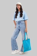 Light Blue High Rise Wide Leg Women Jeans Pic 2