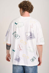 Discover the World White Baggy Fit T-Shirt Men Pic 1
