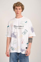 Discover the World White Baggy Fit T-Shirt Men Pic 2