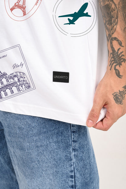 Discover the World White Baggy Fit T-Shirt Men Pic 3