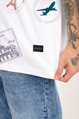 Discover the World White Baggy Fit T-Shirt Men Pic 3