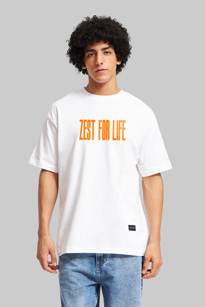 Zest For Life White Oversized Fit T-Shirt Men Pic 2