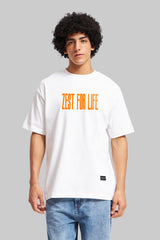 Zest For Life White Oversized Fit T-Shirt Men Pic 2