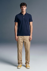 Navy Blue Shoulder Tape Polo T-Shirt