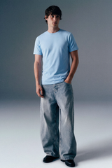 Solid Powder Blue Half Sleeves T-Shirt For Men Regular Fit