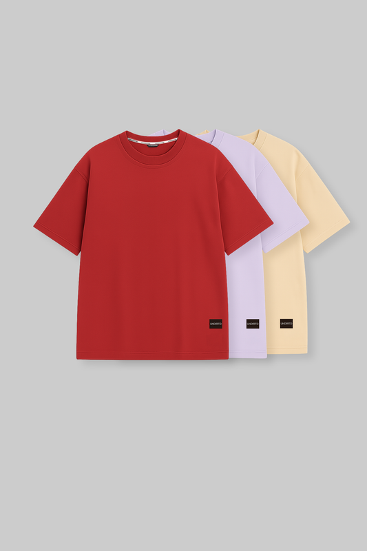 Pack of 3 Baggy T-shirts - Red/Lilac/Beige