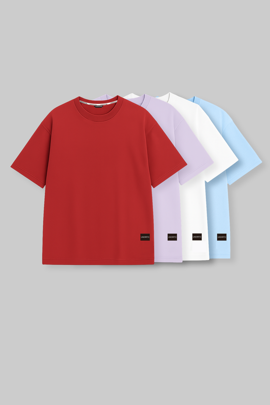 Pack of 4 Baggy T-shirts - Red/Lilac/White/Blue