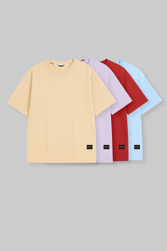 Pack of 4 Baggy T-shirts - Beige/Lilac/Red/Blue
