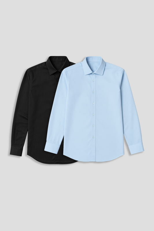 Men's Shirt Combo - Pack of 2 Solid Essentials - Black and Blue