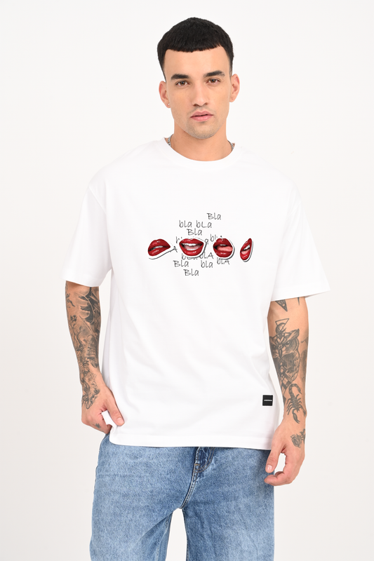 Blah Blah Lips White Oversized T-shirt Men