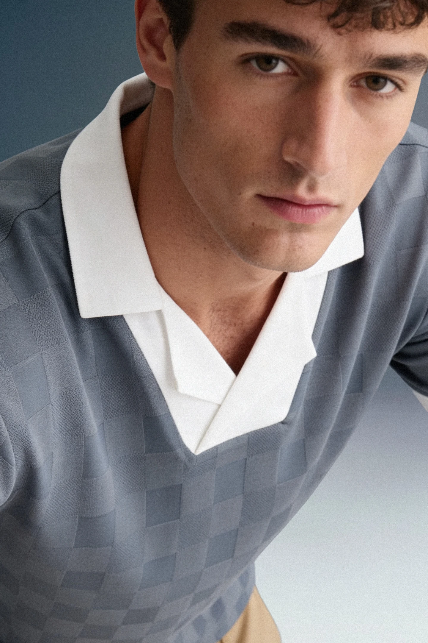 Blue Grey Textured Polo T-Shirt
