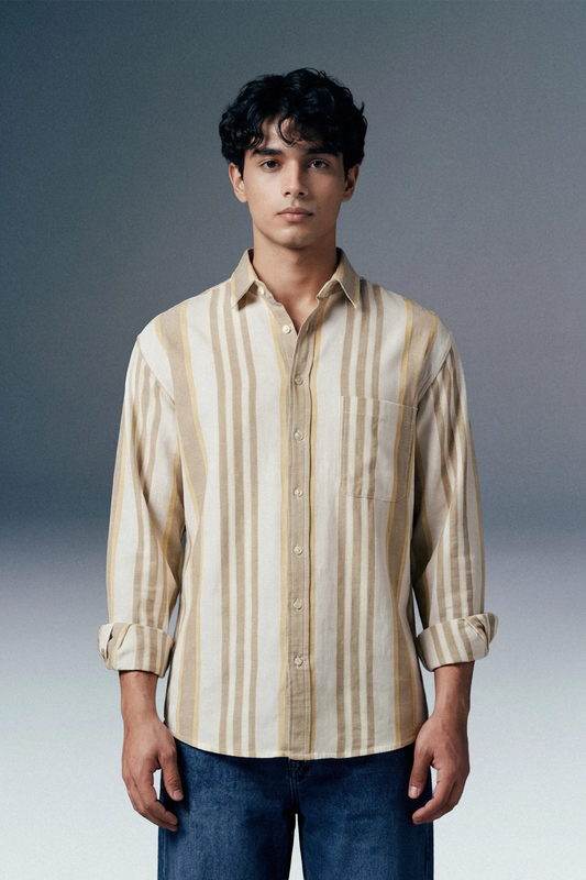 Khaki Brown Striped Textured Shirt