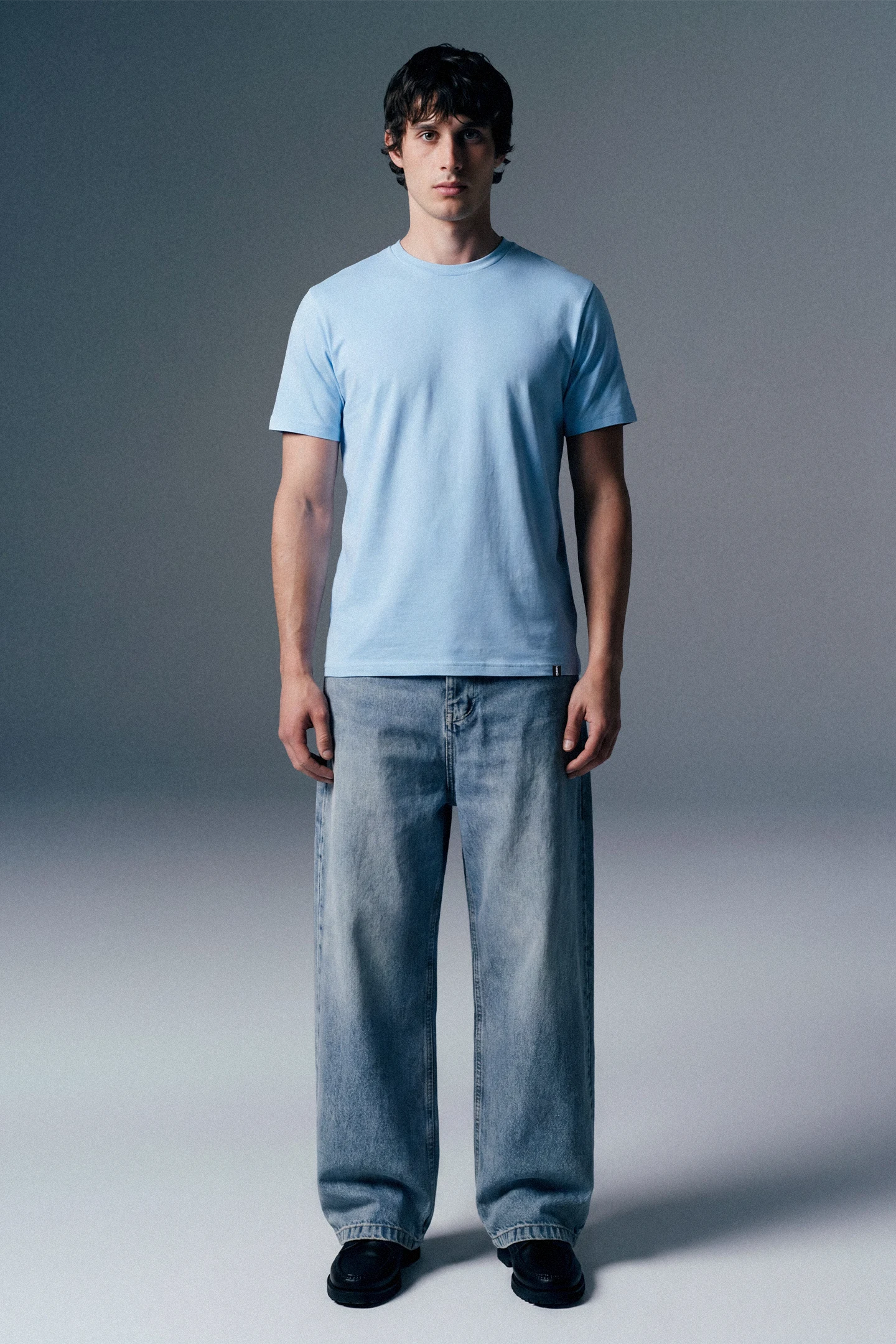 Solid Powder Blue Half Sleeves T-Shirt For Men Regular Fit