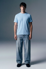 Solid Powder Blue Half Sleeves T-Shirt For Men Regular Fit