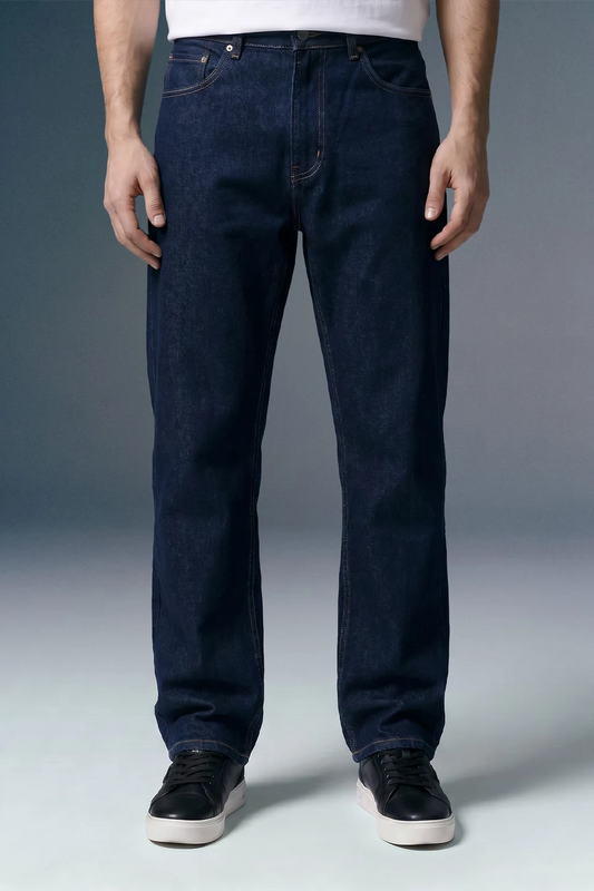 Dark Blue Washed Men's Straight Jeans