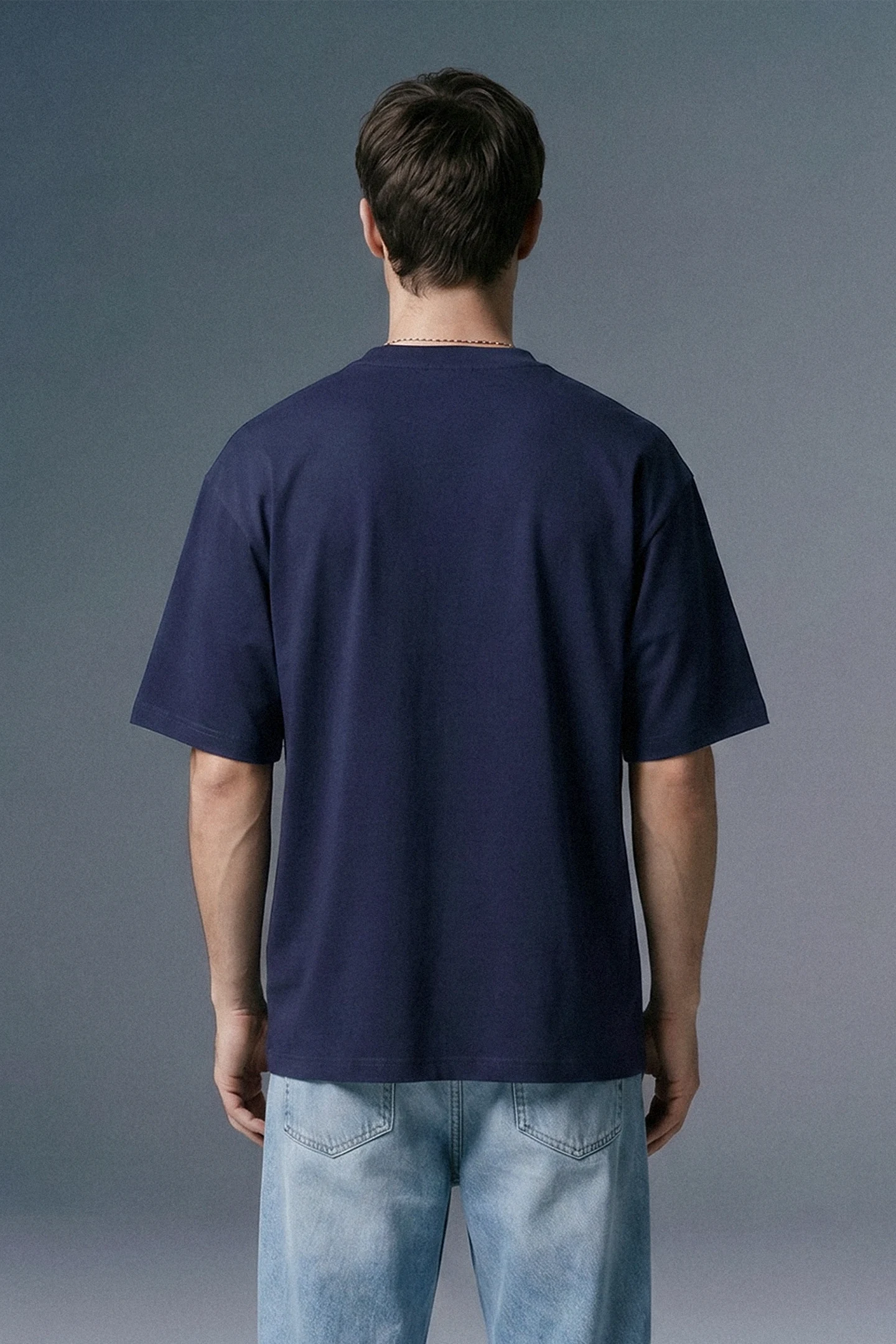 Edge Print Navy Oversized T-shirt