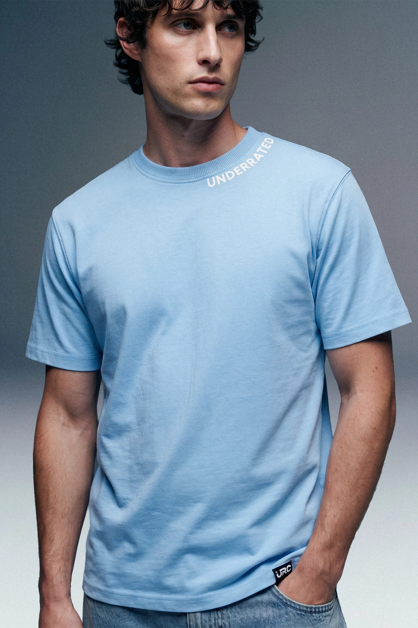 Underrated Curve Sky Blue Regular Fit T-shirt