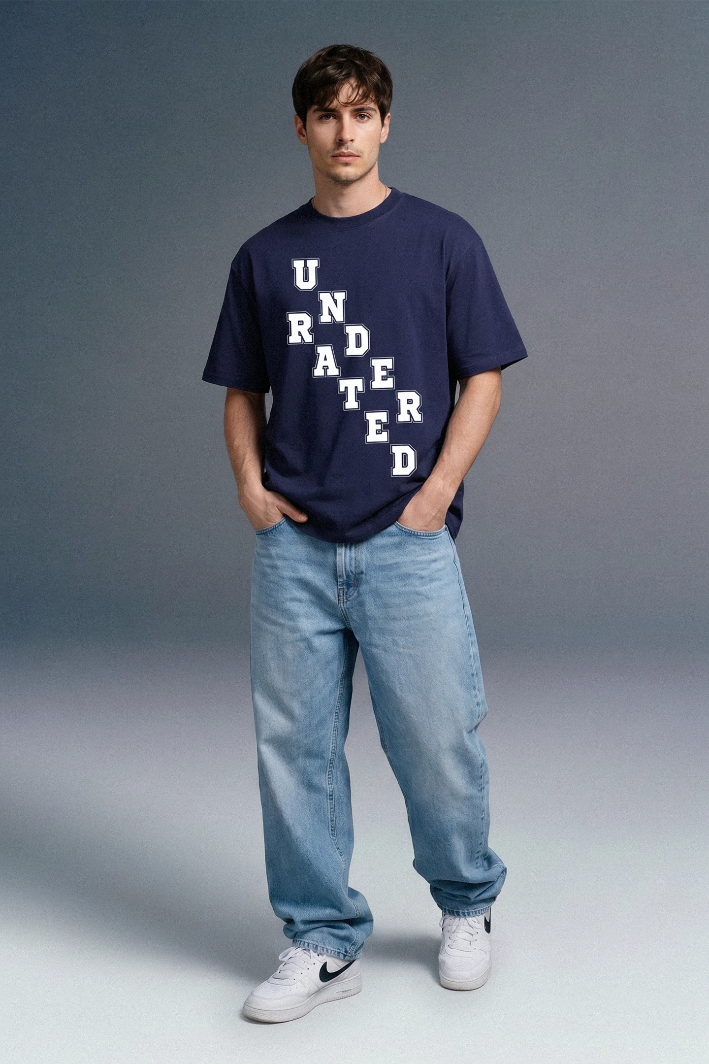 Block Letter Navy Oversized T-shirt