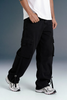 Side Angle of Black Relaxed Fit Cargo Pants with Sneakers