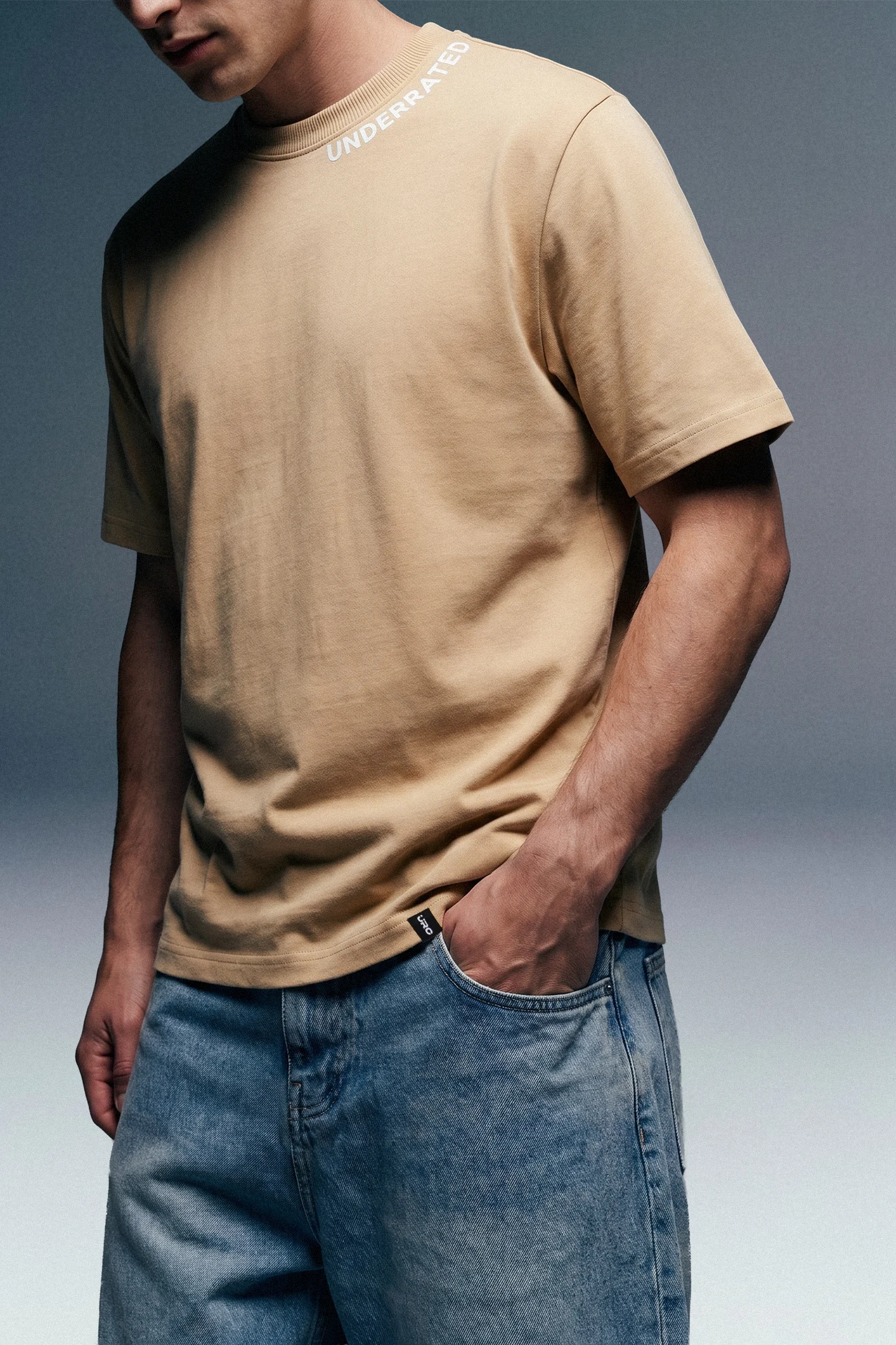Underrated Curve Beige Regular Fit T-shirt