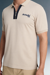 Beige Contrast Zipper Placket Polo T-Shirt