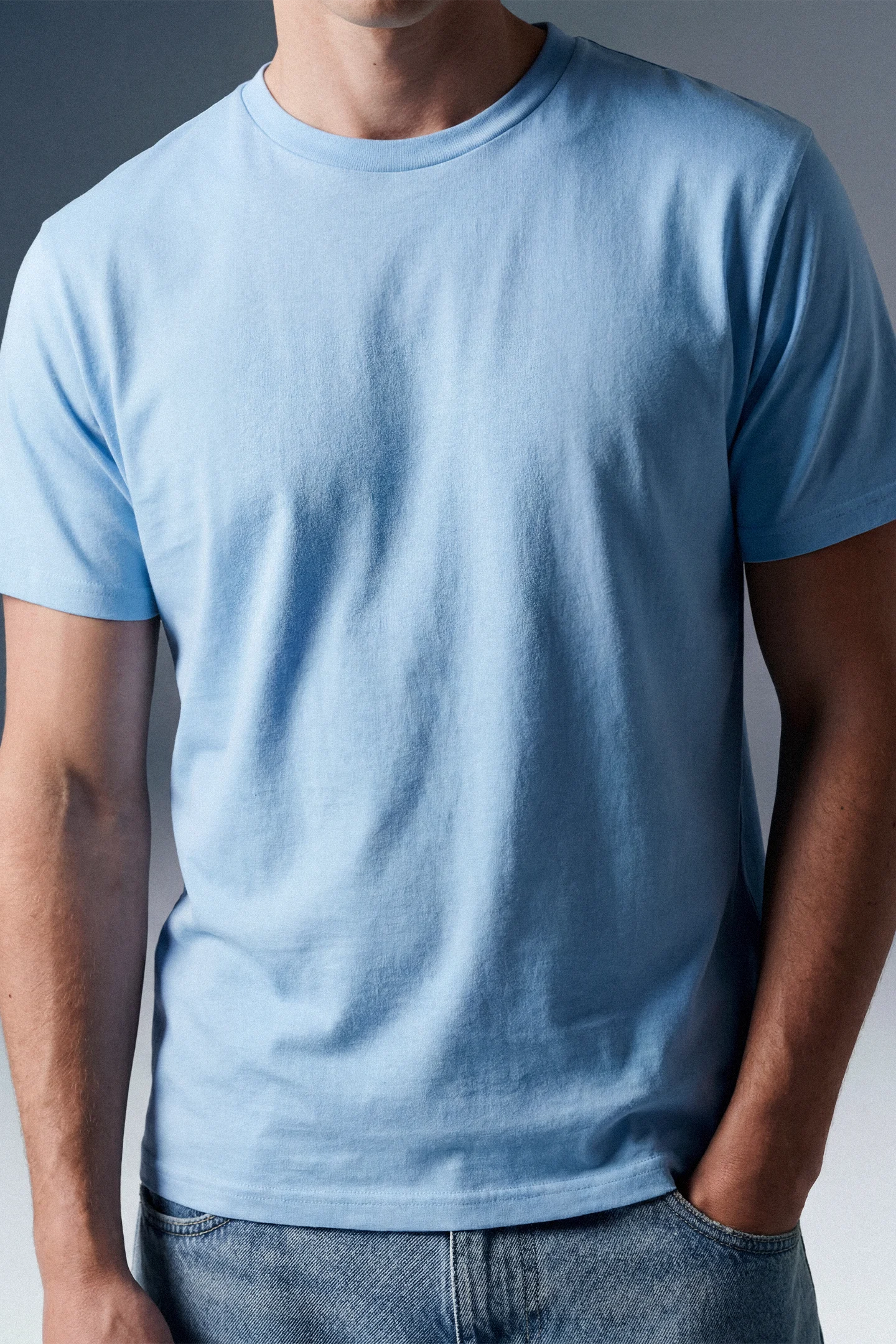 Solid Powder Blue Half Sleeves T-Shirt For Men Regular Fit