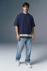 Edge Print Navy Oversized T-shirt