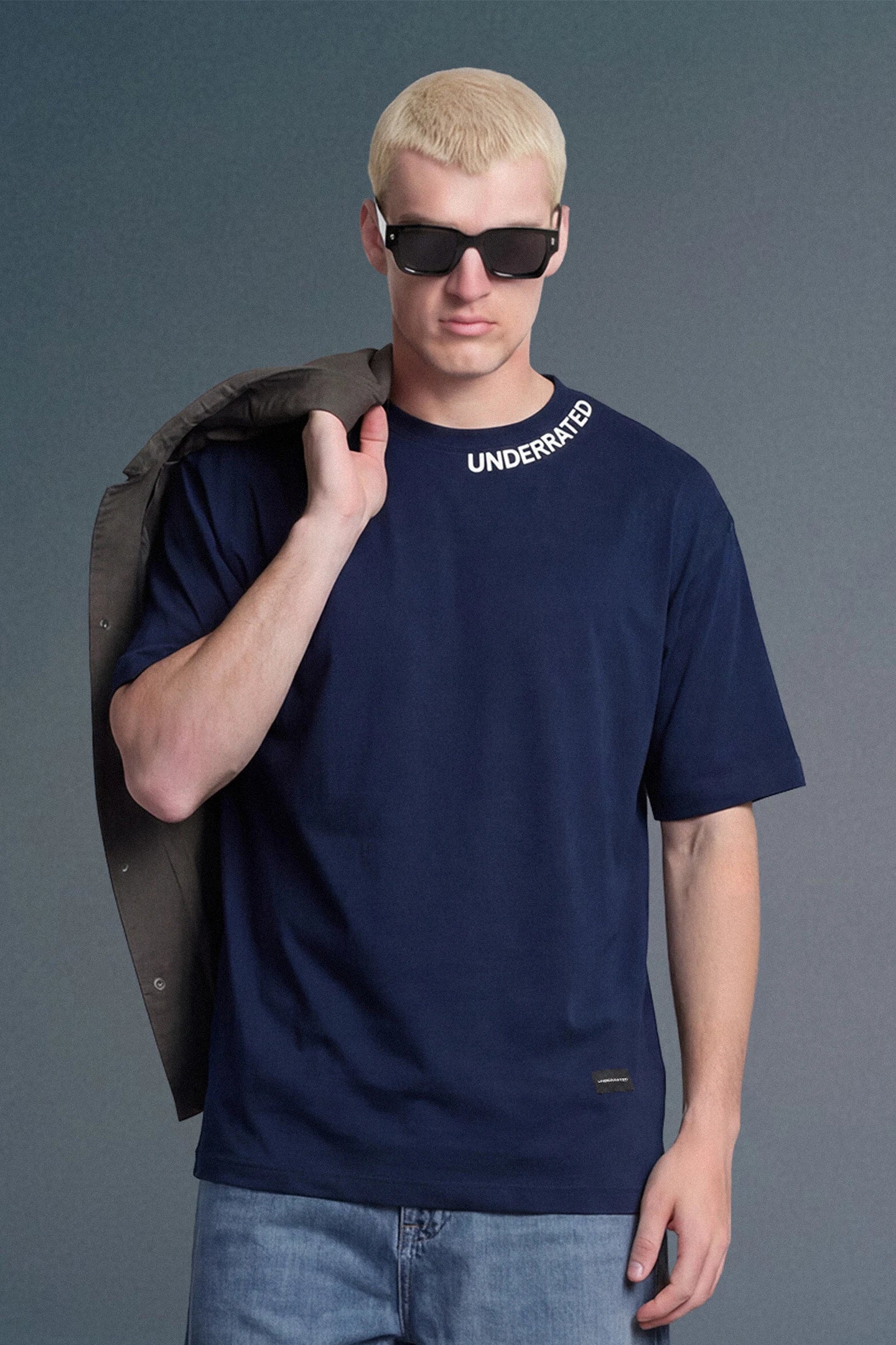 Underrated Curve Navy Blue Oversized T-shirt
