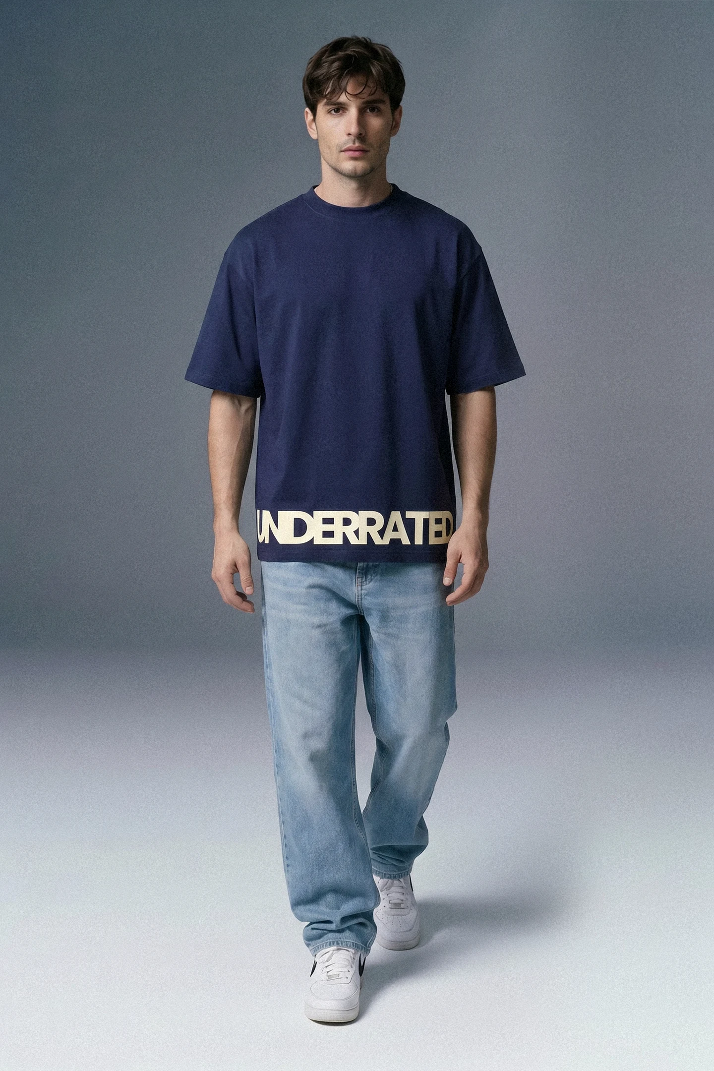 Edge Print Navy Oversized T-shirt