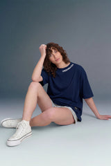 Underrated Curve Navy Blue Oversized T-shirt