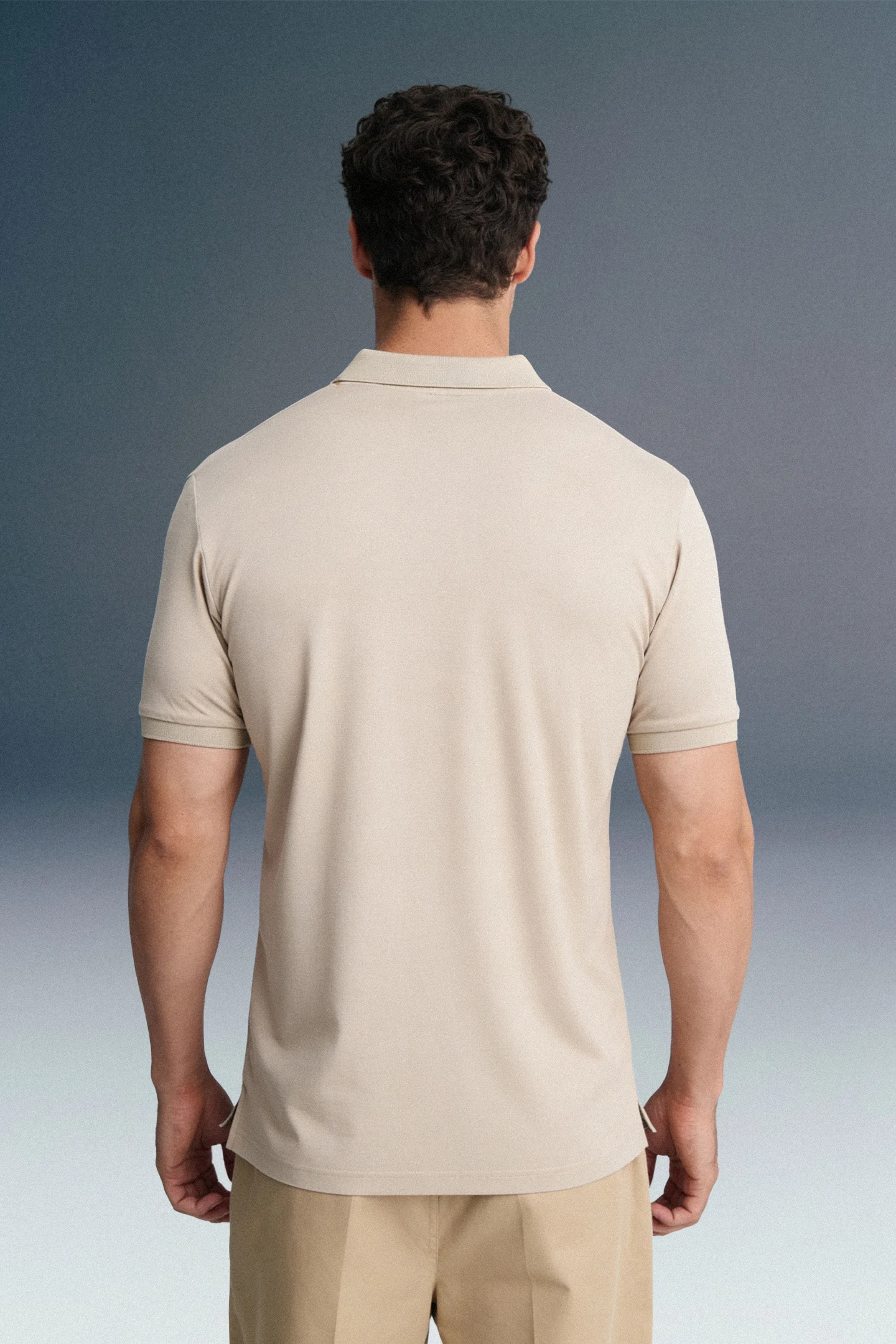 Beige Contrast Zipper Placket Polo T-Shirt