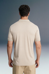 Beige Contrast Zipper Placket Polo T-Shirt