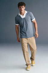Blue Grey Textured Polo T-Shirt