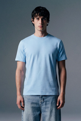 Solid Powder Blue Half Sleeves T-Shirt For Men Regular Fit