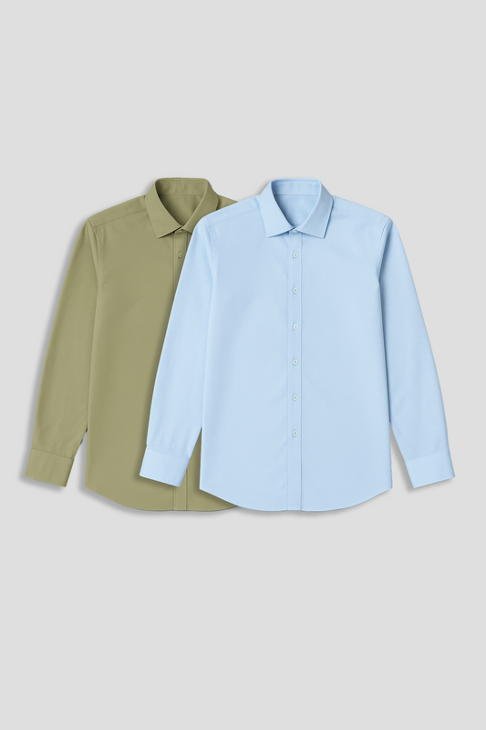Men's Shirt Combo - Pack of 2 Solid Essentials - Blue and Green