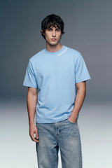Underrated Curve Sky Blue Regular Fit T-shirt