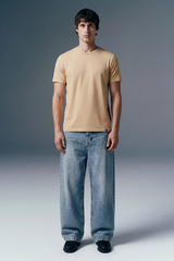 Solid Beige Half Sleeves T-Shirt For Men Regular Fit