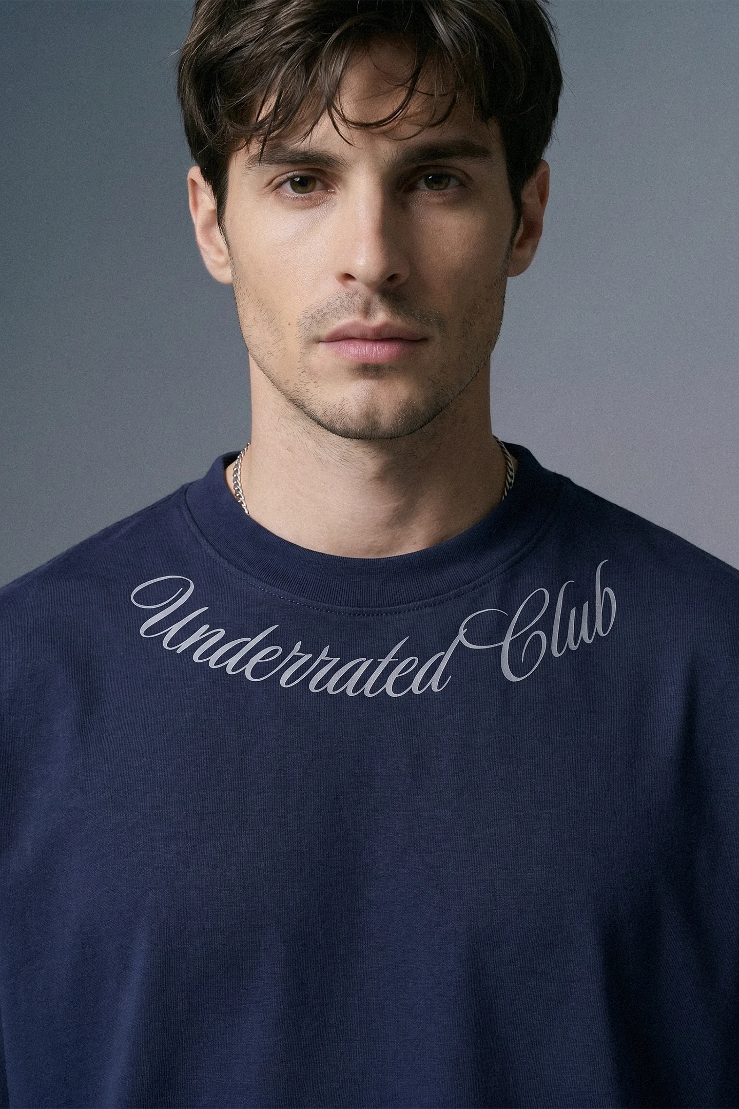 Script curve Navy Oversized T-shirt