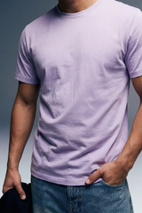 Solid Lilac Half Sleeves T-Shirt For Men Regular Fit