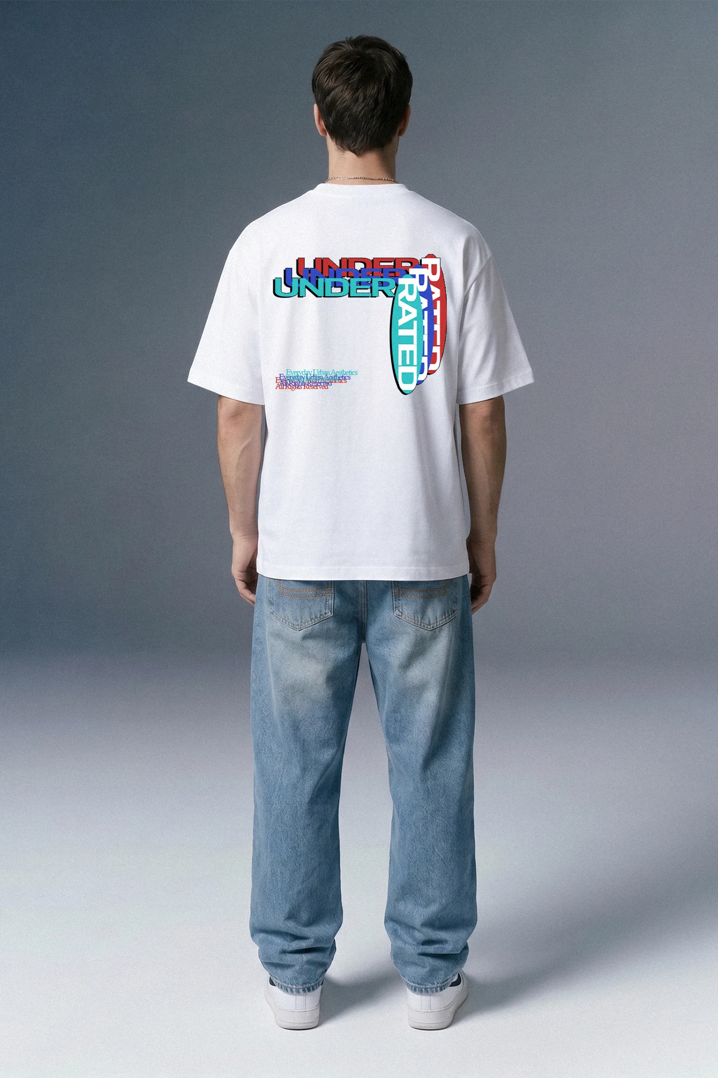 Layered Print White Oversized T-shirt