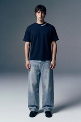 Underrated Curve Navy Blue Regular Fit T-shirt