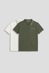 Men's Polo Neck T-shirt Combo - Pack of 2 Solid Essentials Green and White Pic 1