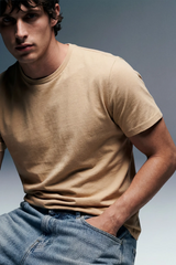 Solid Beige Half Sleeves T-Shirt For Men Regular Fit