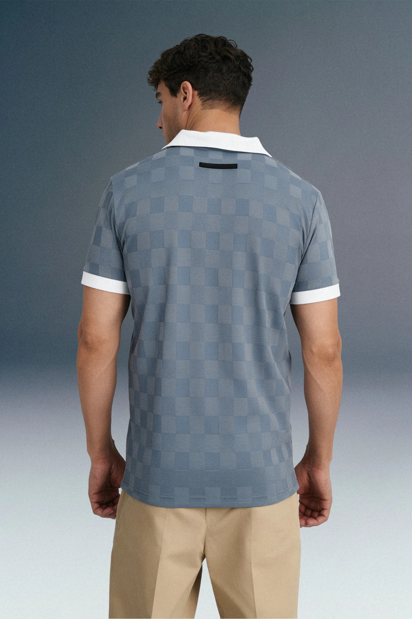 Blue Grey Textured Polo T-Shirt