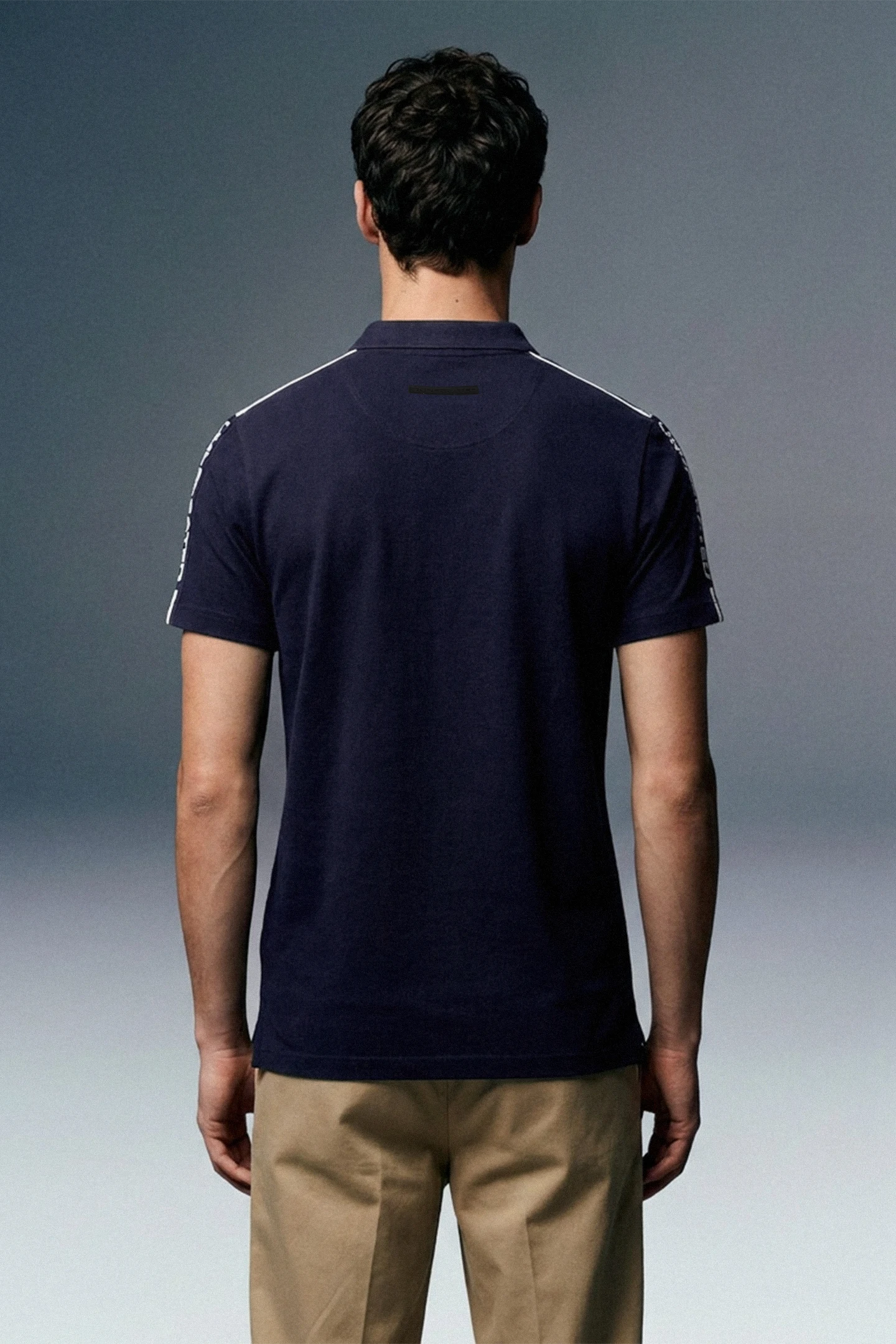 Navy Blue Shoulder Tape Polo T-Shirt