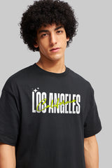 Los Angeles Black Oversized Fit T-Shirt Men Pic 3