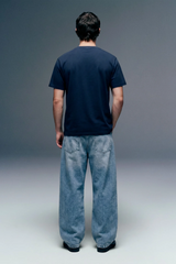 Underrated Curve Navy Blue Regular Fit T-shirt